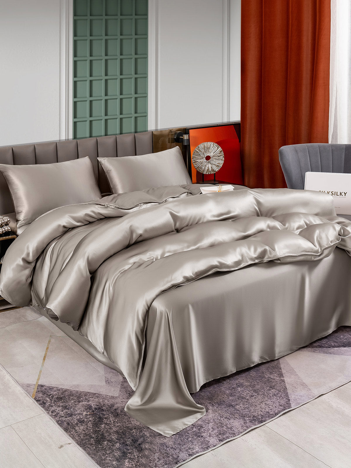 SilkSilky IT 25Momme Seta pura Bedding Set Grigio 003