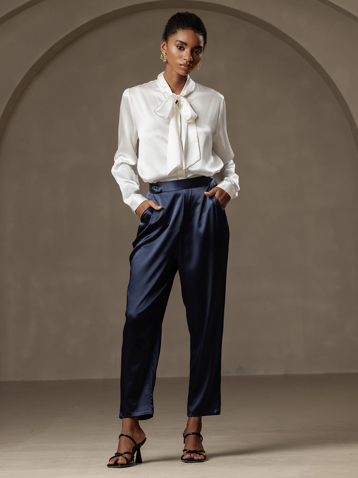 [Blu Scuro] SilkSilky-IT 19Momme Seta Womens Pants 001