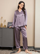 [Grigio Porpora] SilkSilky-IT Long Sleeve Lapel Collar Pigiami da donna 001