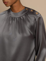[Grigio Scuro] SilkSilky-IT 19Momme Manica lunga Scollo rotondo Camicette 006