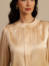 [Champagne] SilkSilky-IT 19Momme Long Sleeve Round Neck Camicette 005