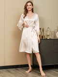 SilkSilky-IT Seta pura A tre quarti Nightgown&Robe Set Avorio 006