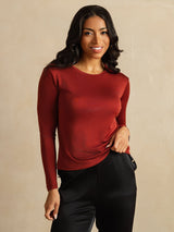 [Mattone Cotto] SilkSilky-IT Long Sleeve Crew Neck Magliette donna 003