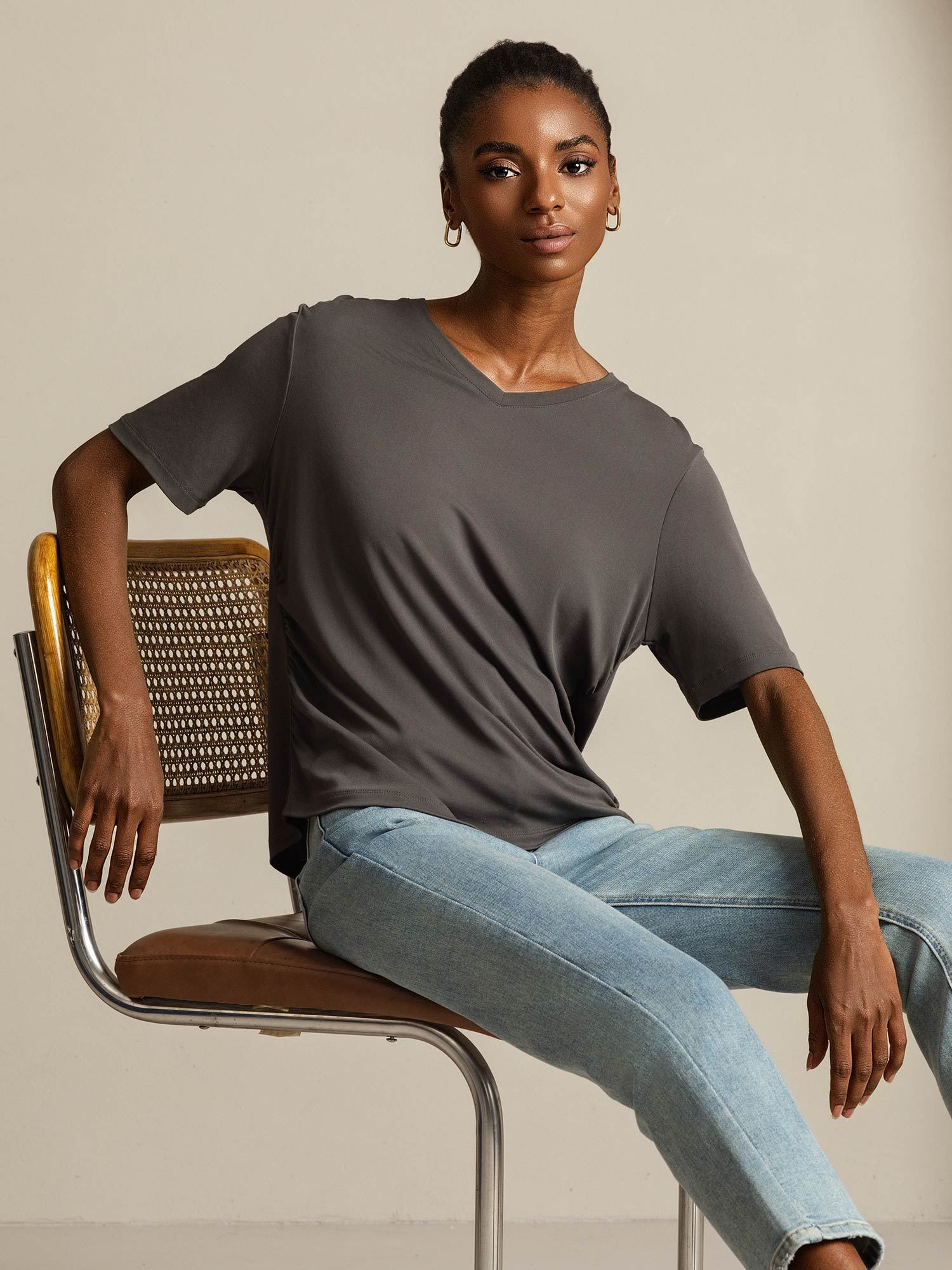 [Grigio] SilkSilky-IT Seta pura Womens T-Shirt 007,