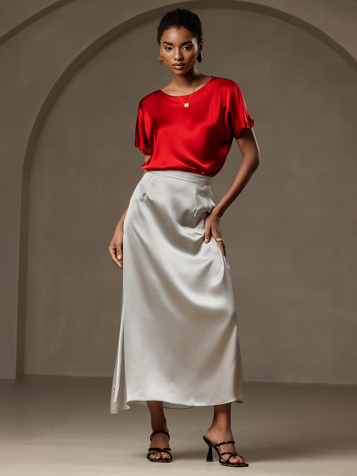 [Vino] SilkSilky-IT 19Momme Seta Womens T-Shirt 006,