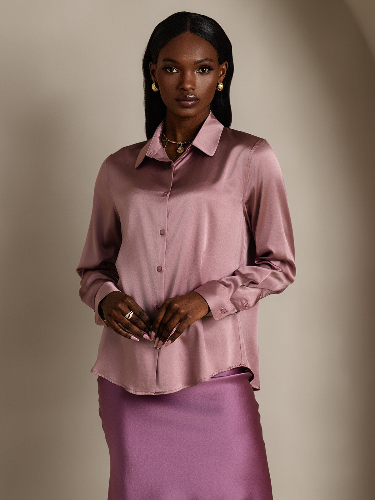 [Malva Pallido] SilkSilky-IT Seta Colletto risvolto Camicie da donna 005