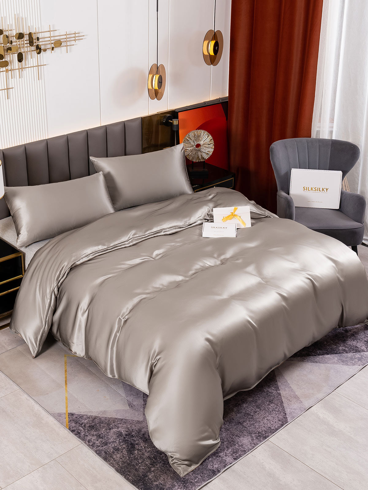 SilkSilky IT 19Momme Seta pura Bedding Set Grigio 001