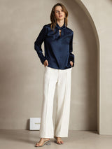 [Blu Scuro] SilkSilky-IT 19Momme Seta Womens Shirt 008