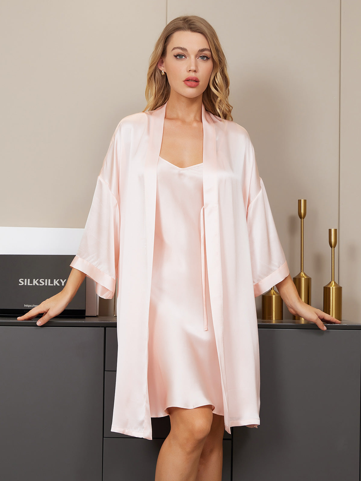 [Rosa Chiaro] SilkSilky-IT Seta pura Nightgown&Robe Set 004