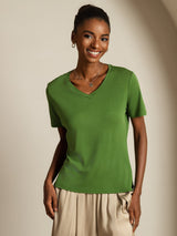 [Verde] SilkSilky-IT Short Sleeve V Neck Magliette donna 003