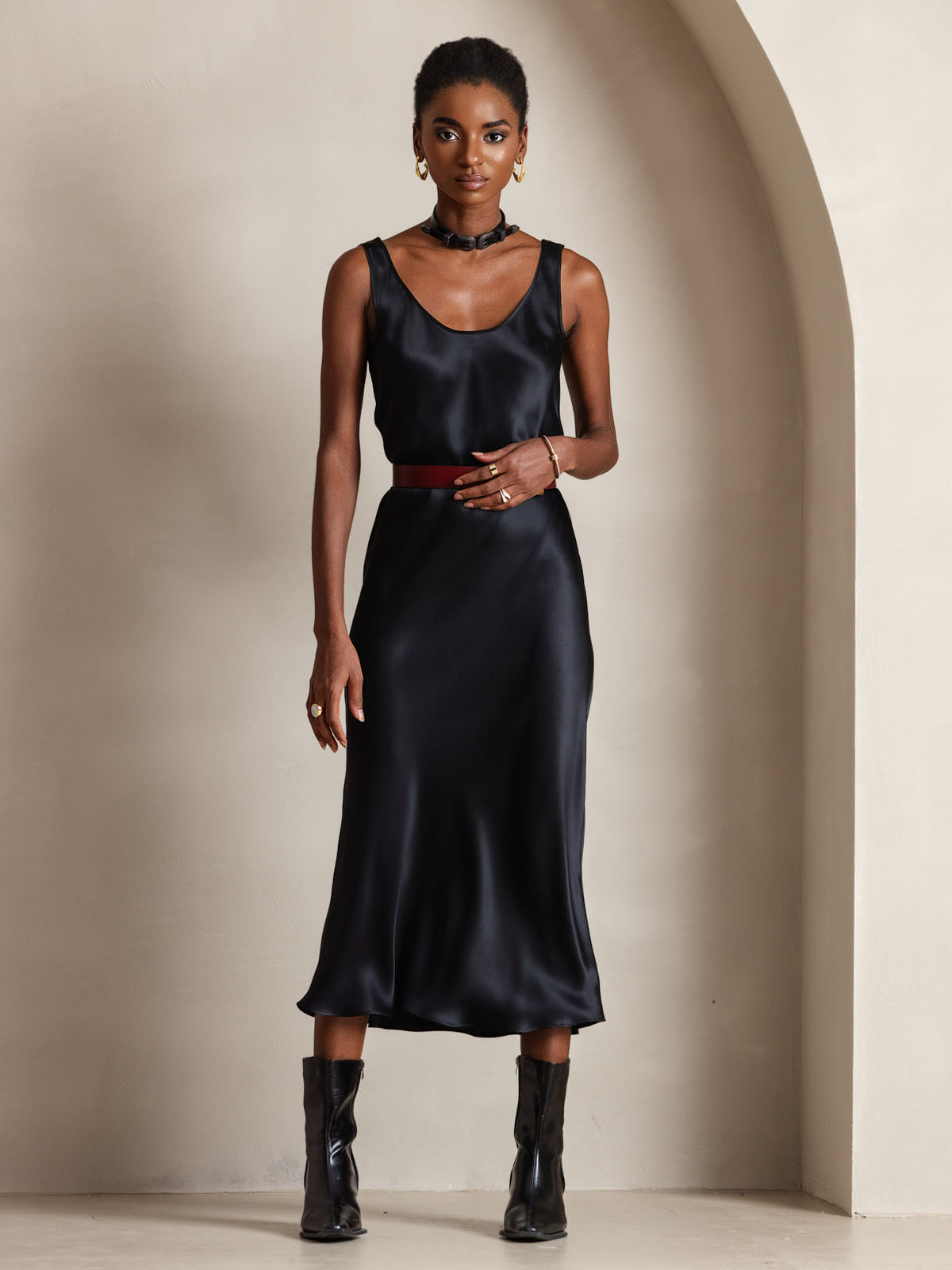 [Nero] SilkSilky-IT Senza maniche Scollo A Coppa Vestiti da donna 006