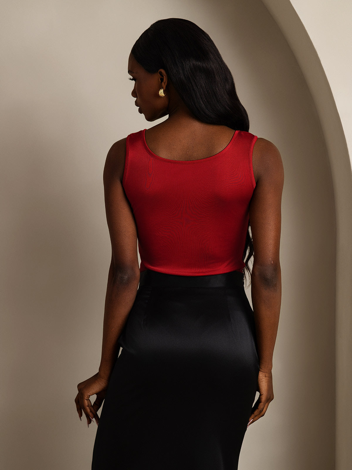 [Vino] SilkSilky-IT Senza maniche Scollo rotondo Magliette donna 002