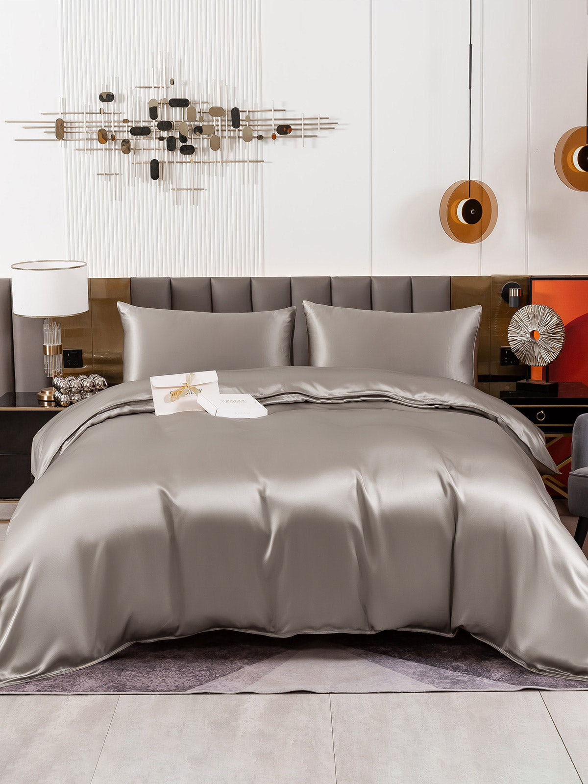 SilkSilky IT 19Momme Seta pura Bedding Set Grigio 002