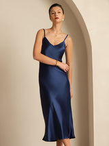 [Blu Scuro] SilkSilky-IT Sleeveless V Neck Vestiti da donna 006