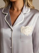 [Lavanda] SilkSilky-IT Seta pura Colletto risvolto Camicia da notte 004
