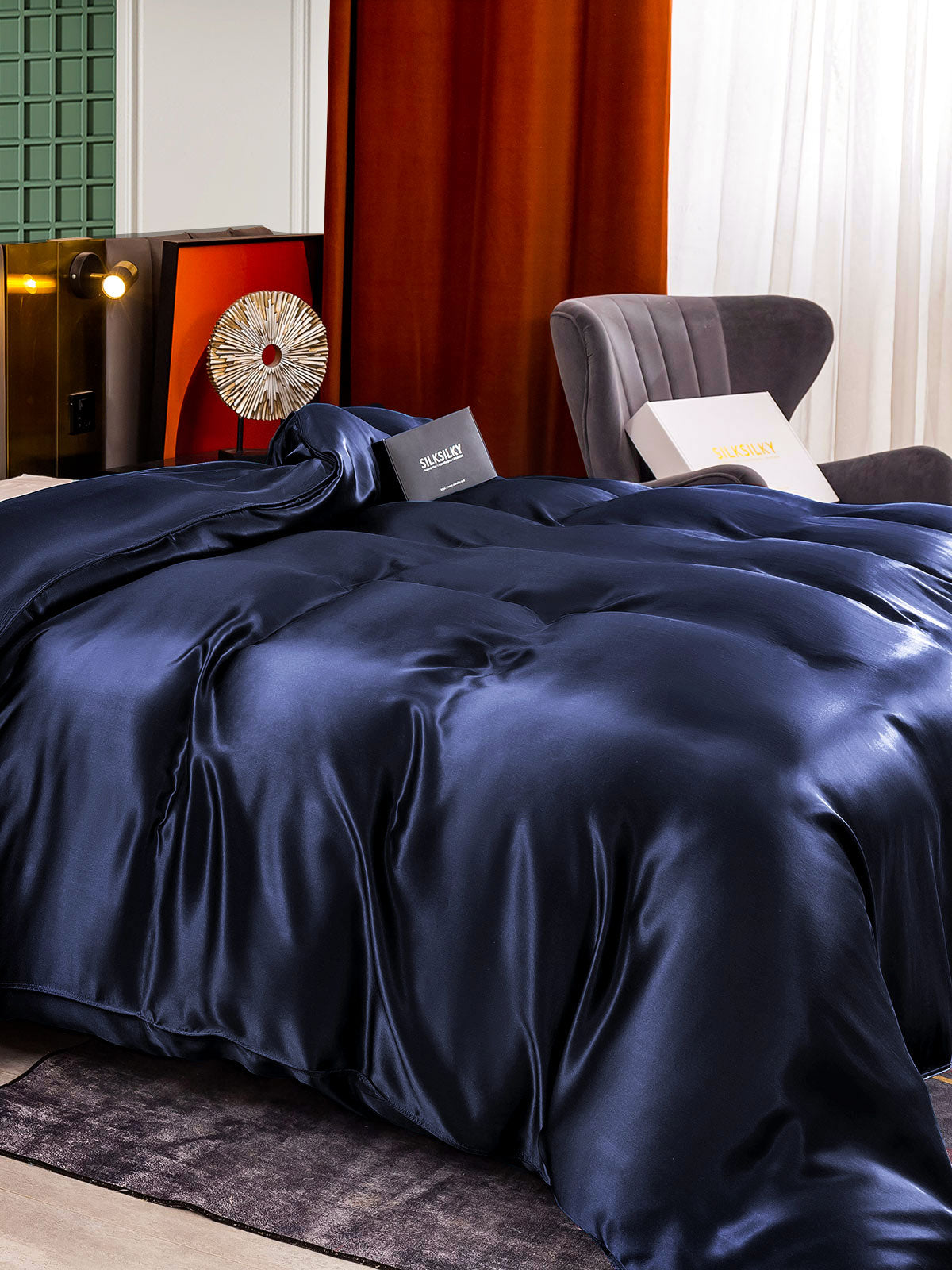 SilkSilky IT 25Momme Seta pura Duvet Cover BluAcuro 004