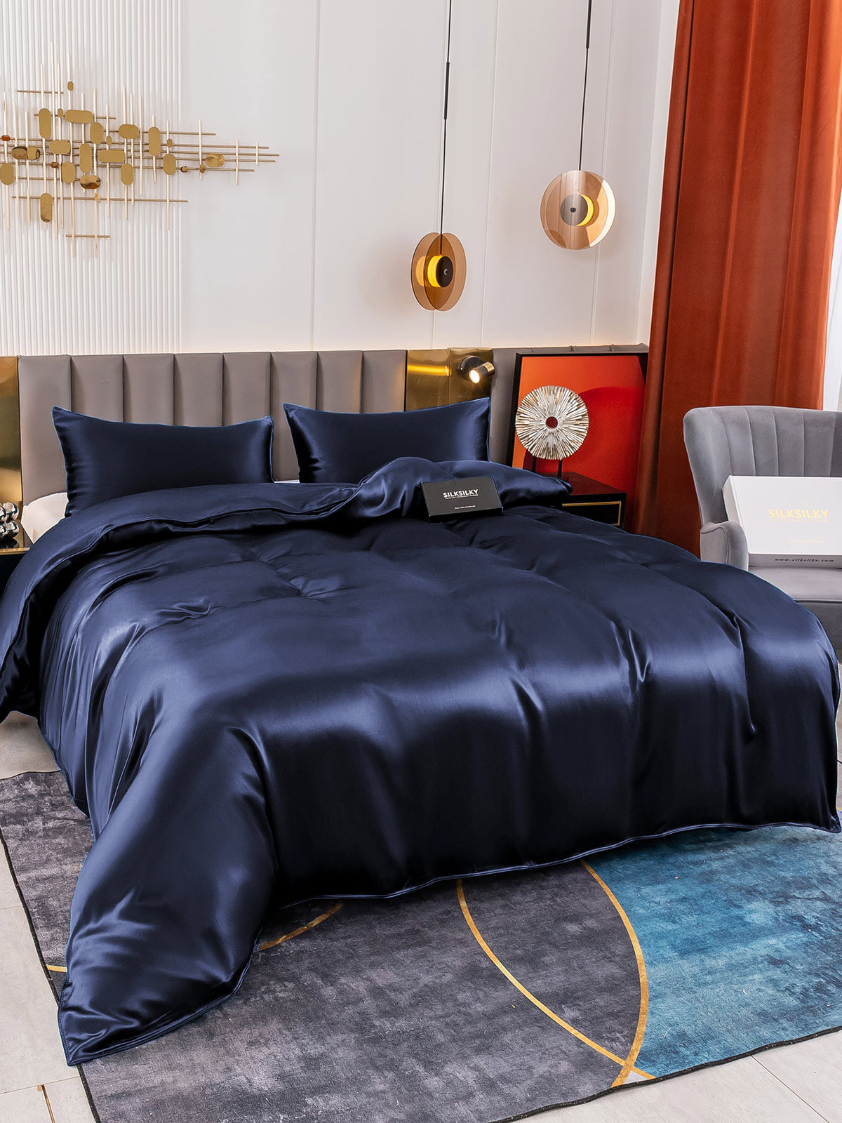 [Blu Scuro] SilkSilky-IT 19Momme Seta pura Bedding Set 004