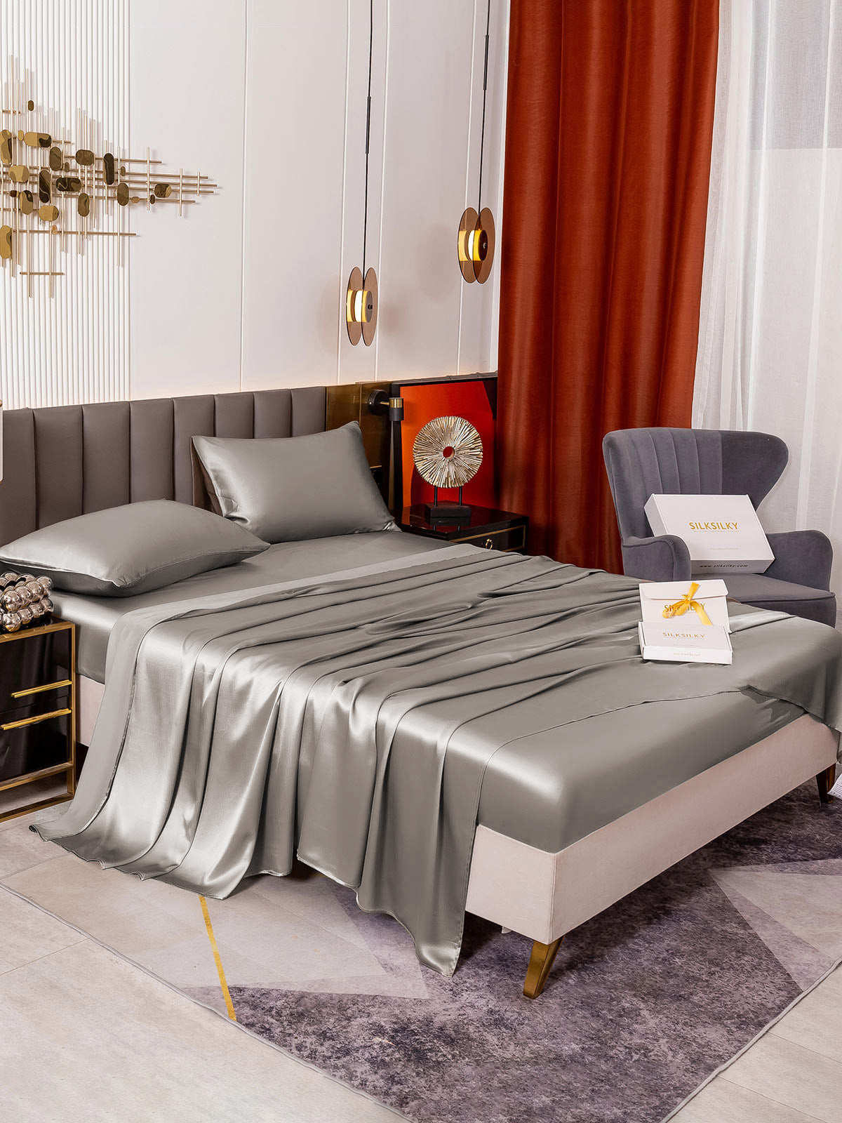 [Grigio] SilkSilky-IT 19Momme Seta pura Bedding Set 005