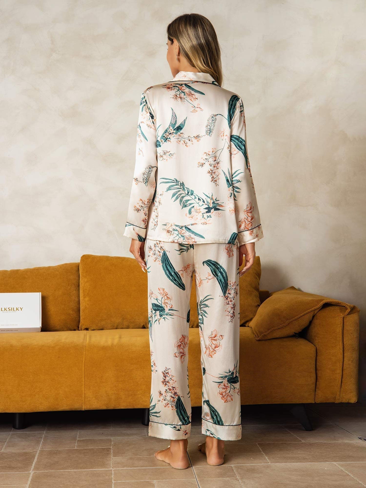 [Giungla Tropicale] SilkSilky-IT Long Sleeve Lapel Collar Pigiami da donna 002