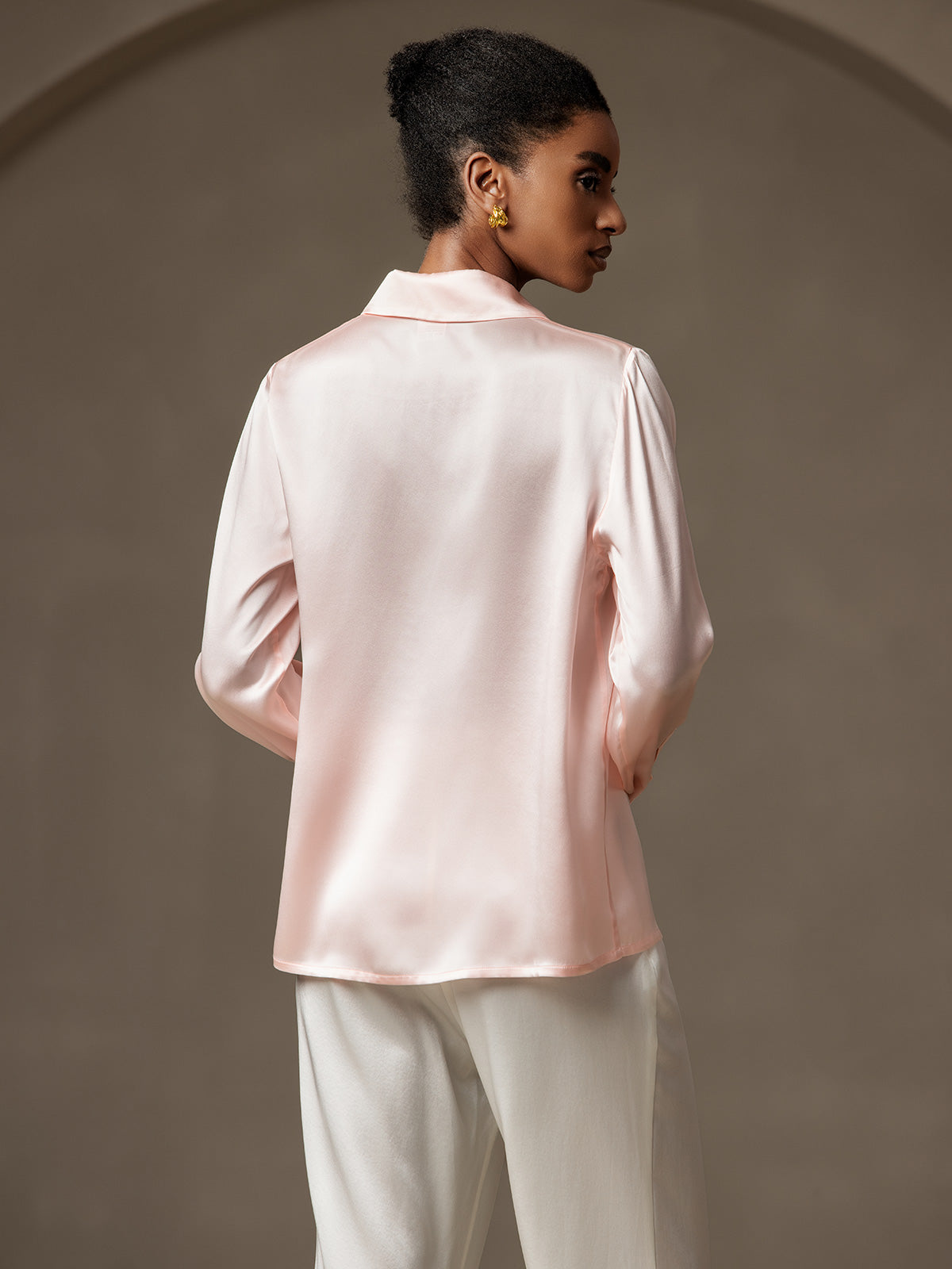 [Rosa] SilkSilky-IT 19Momme Seta Lapel Collar Camicie da donna 002