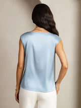 [Blu Grigiastro] SilkSilky-IT Cap Sleeve Round Neck Magliette donna 002