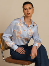 [Azzurro] SilkSilky-IT 19Momme Manica lunga Colletto con Revers Camicie da donna 001