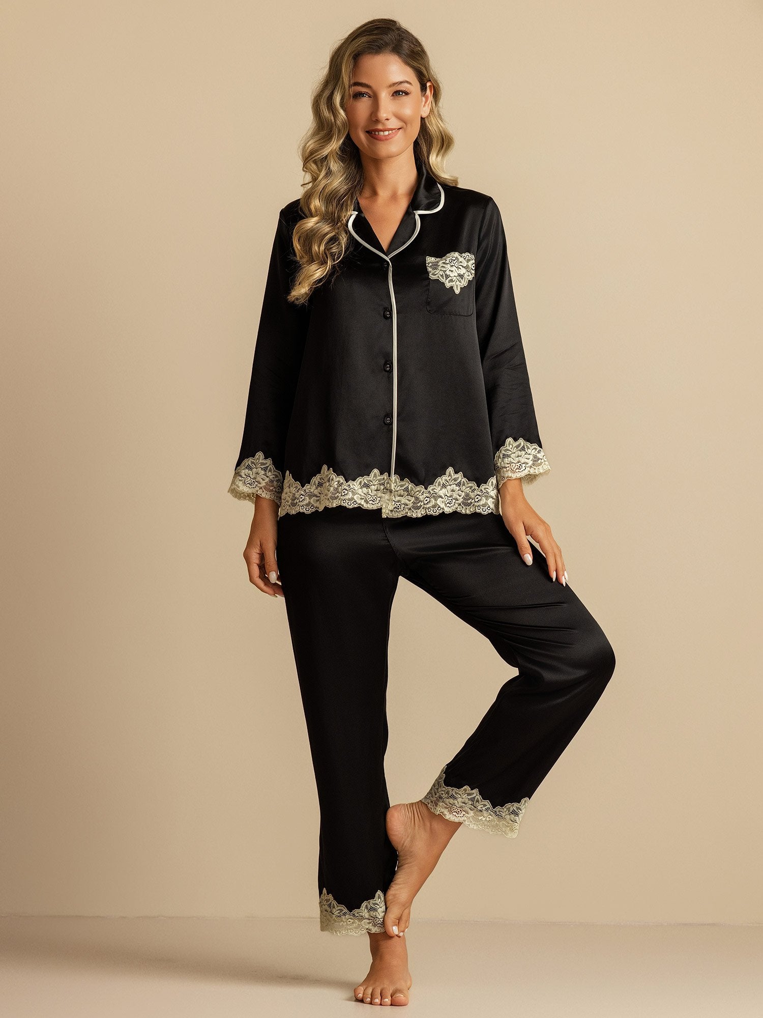 [Nero] SilkSilky-IT Seta pura Womens Pajamas 001