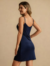 [Blu Scuro] SilkSilky-IT Sleeveless Round Neck Camicia da notte 002