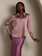 [Malva Pallido] SilkSilky-IT Long Sleeve Lapel Collar Camicie da donna 003