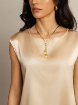 [Champagne] SilkSilky-IT Cap Sleeve Round Neck Magliette donna 005