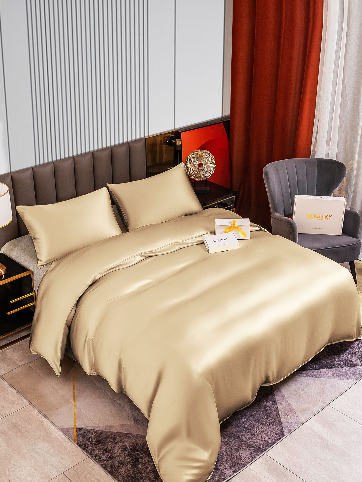 [Beige] SilkSilky-IT 22Momme Seta pura Bedding Set 002