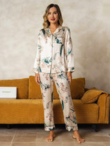 [Giungla Tropicale] SilkSilky-IT Long Sleeve Lapel Collar Pigiami da donna 009