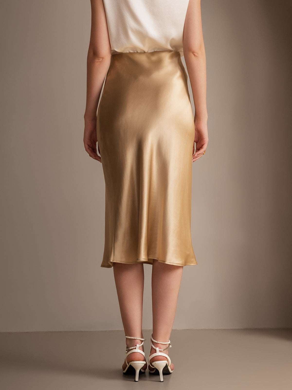 [Champagne] SilkSilky-IT 19Momme Seta pura Skirt 002,