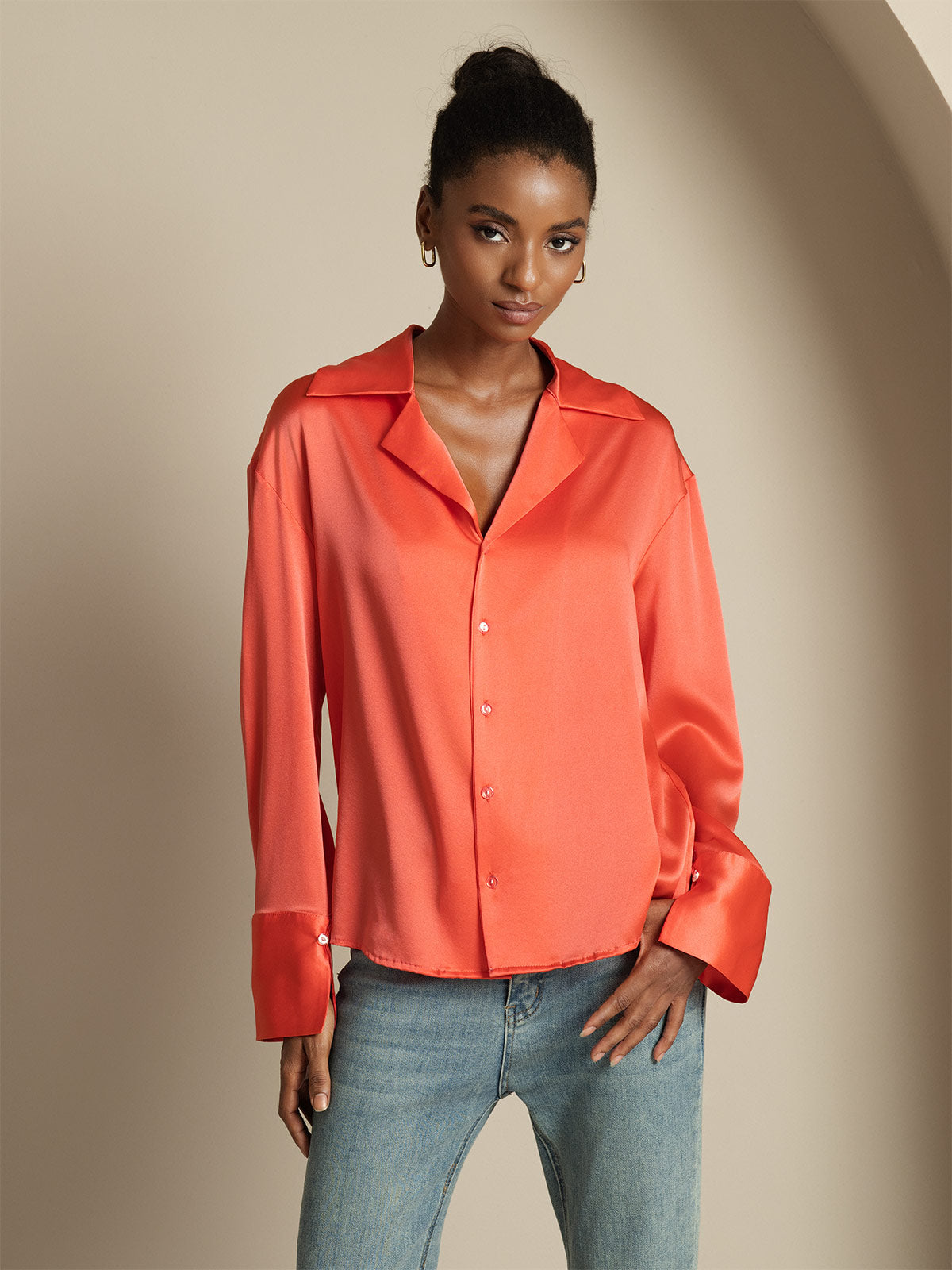 [Rosso Imperiale] SilkSilky-IT 19Momme Seta Womens Shirt 005