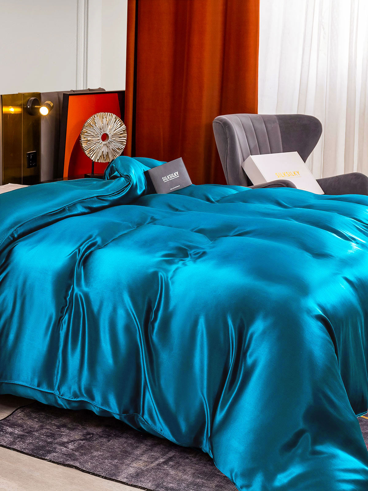 SilkSilky IT 25Momme Seta pura Duvet Cover VerdeAcqua 004