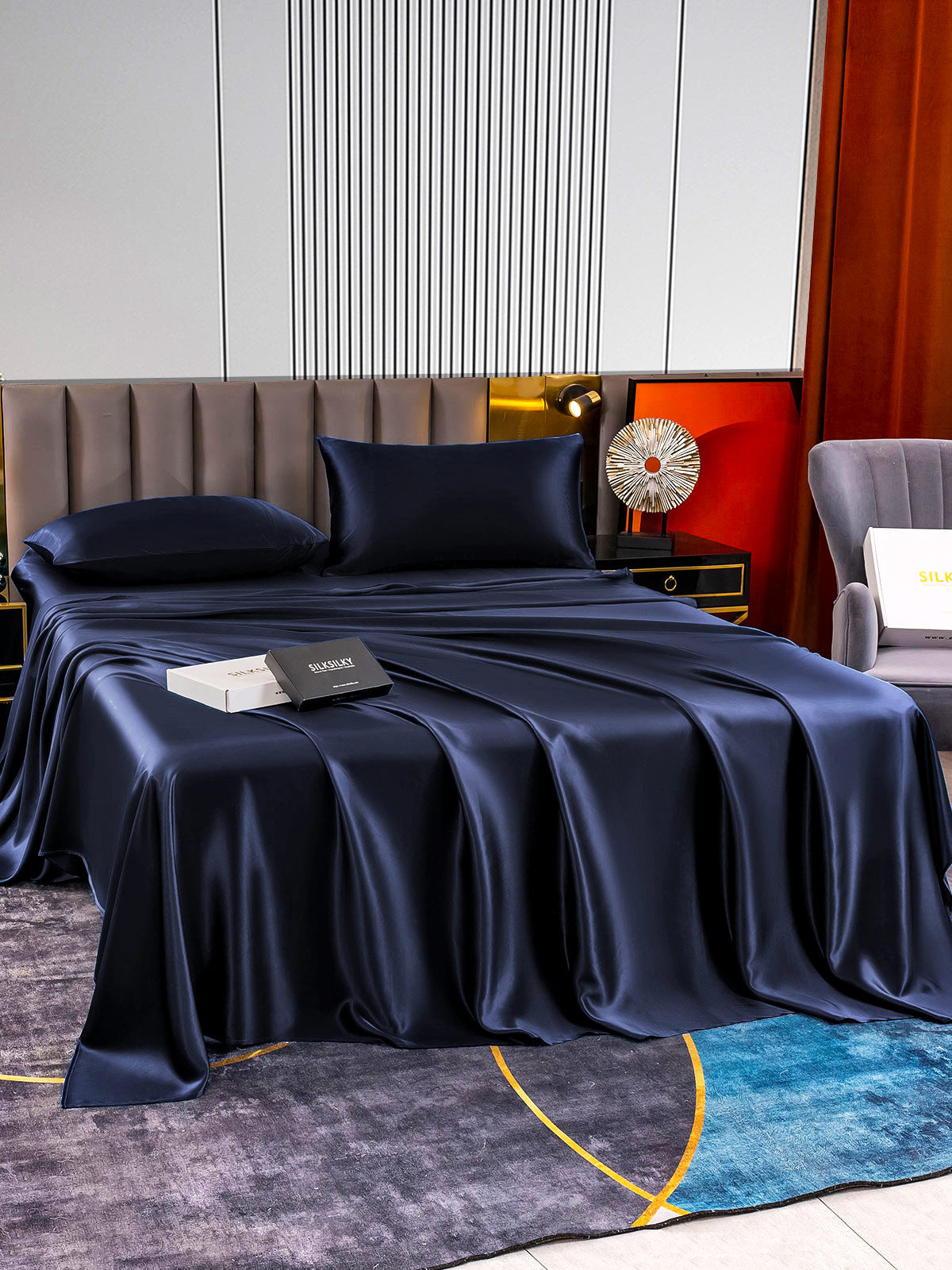 [Blu Scuro] SilkSilky-IT 22Momme Seta pura Bedding Set 005