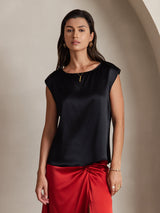 [Nero] SilkSilky-IT Cap Sleeve Round Neck Magliette donna 001