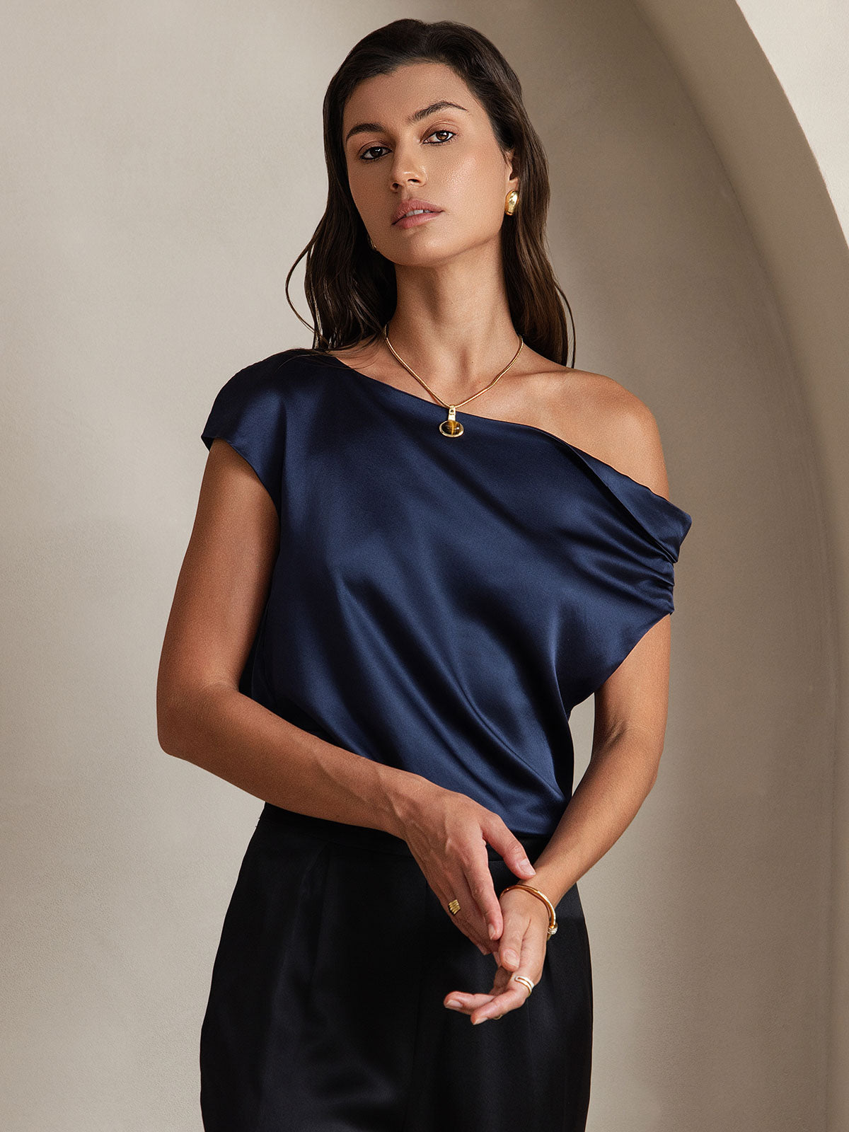 [Blu Scuro] SilkSilky-IT 19Momme Seta Womens T-Shirt 003