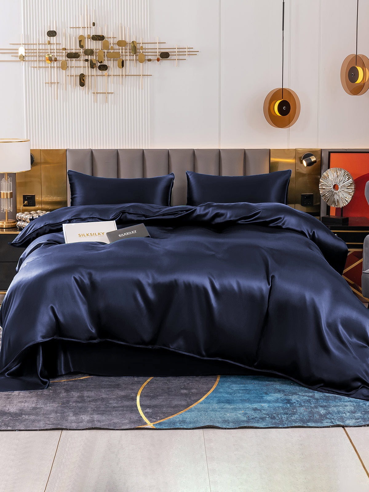 [Blu Scuro] SilkSilky-IT 19Momme Seta pura Bedding Set 002