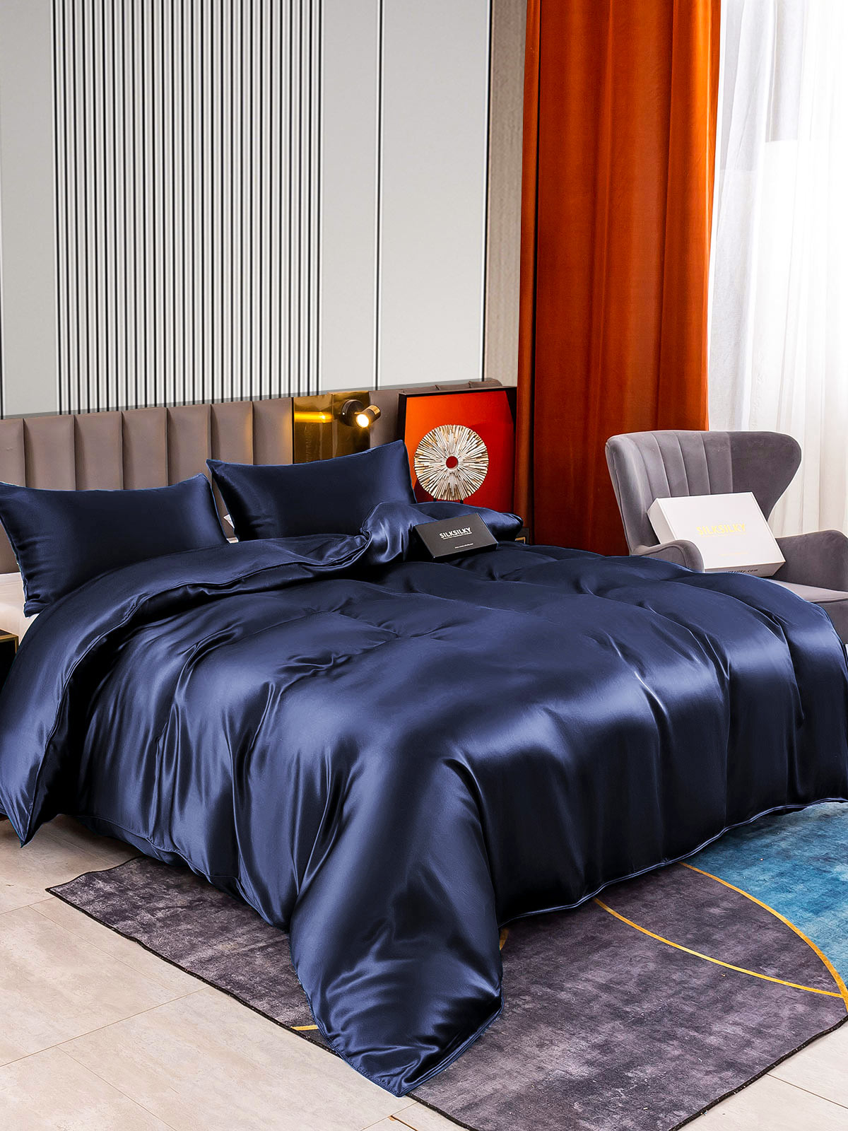 [Blu Scuro] SilkSilky-IT 22Momme Seta pura Bedding Set 002