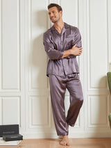 [Grigio Porpora] SilkSilky-IT Long Sleeve Lapel Collar Pigiami da uomo 001