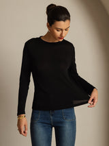 [Nero] SilkSilky-IT Long Sleeve Crew Neck Magliette donna 003