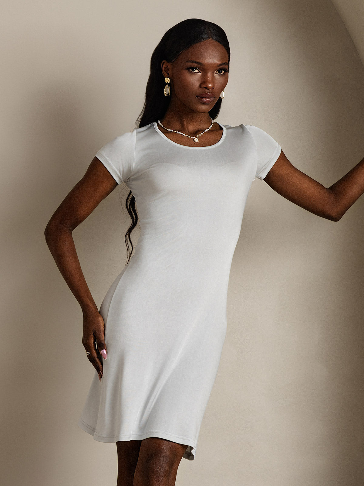 [Bianco] SilkSilky-IT Maglia di seta Nightgown 004