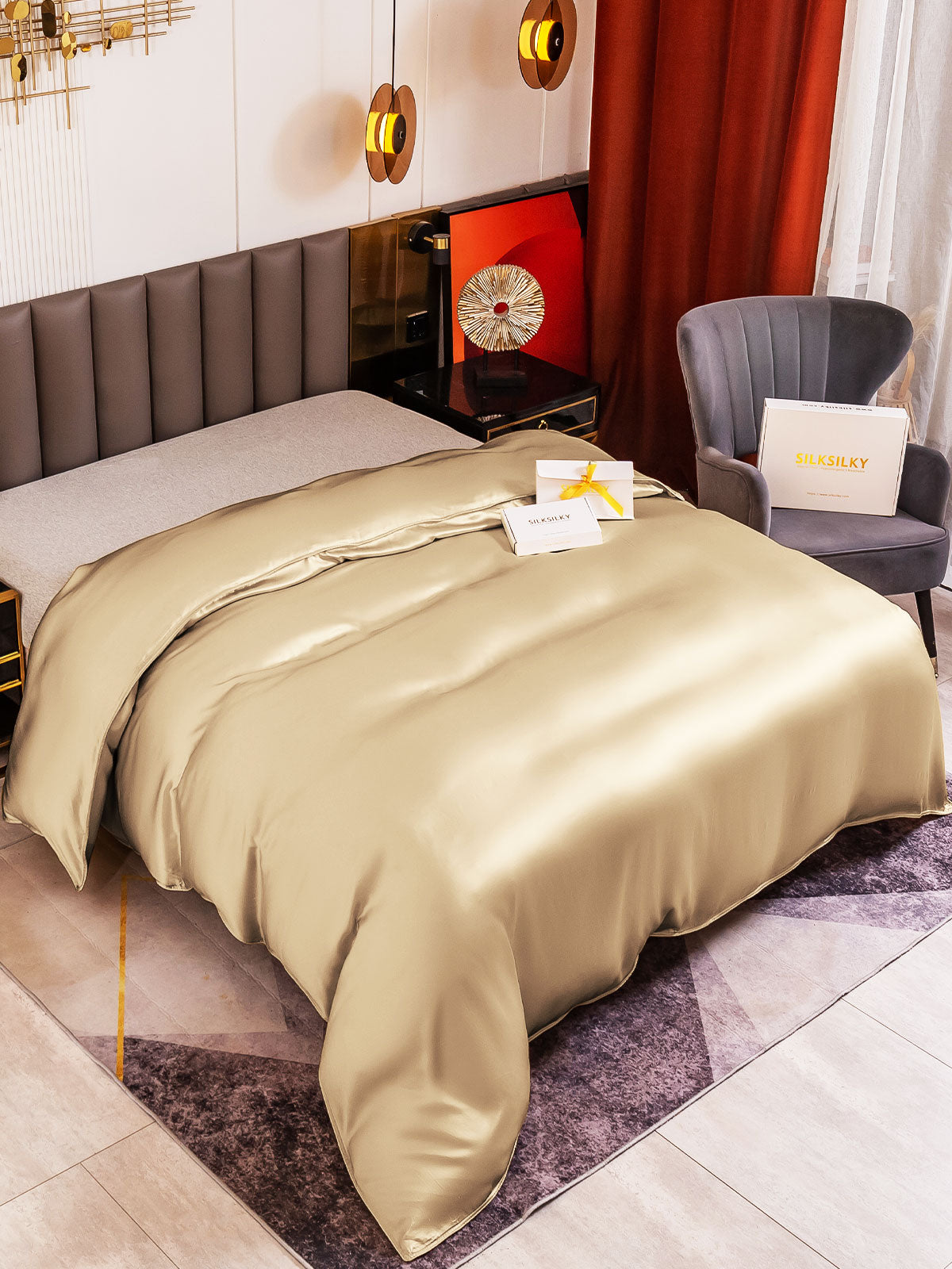 [Beige] SilkSilky-IT 19Momme Duvet Covers 001