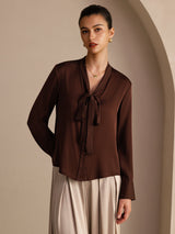[Cioccolato Fondente] SilkSilky-IT Long Sleeve Tie Neck Bluse 003