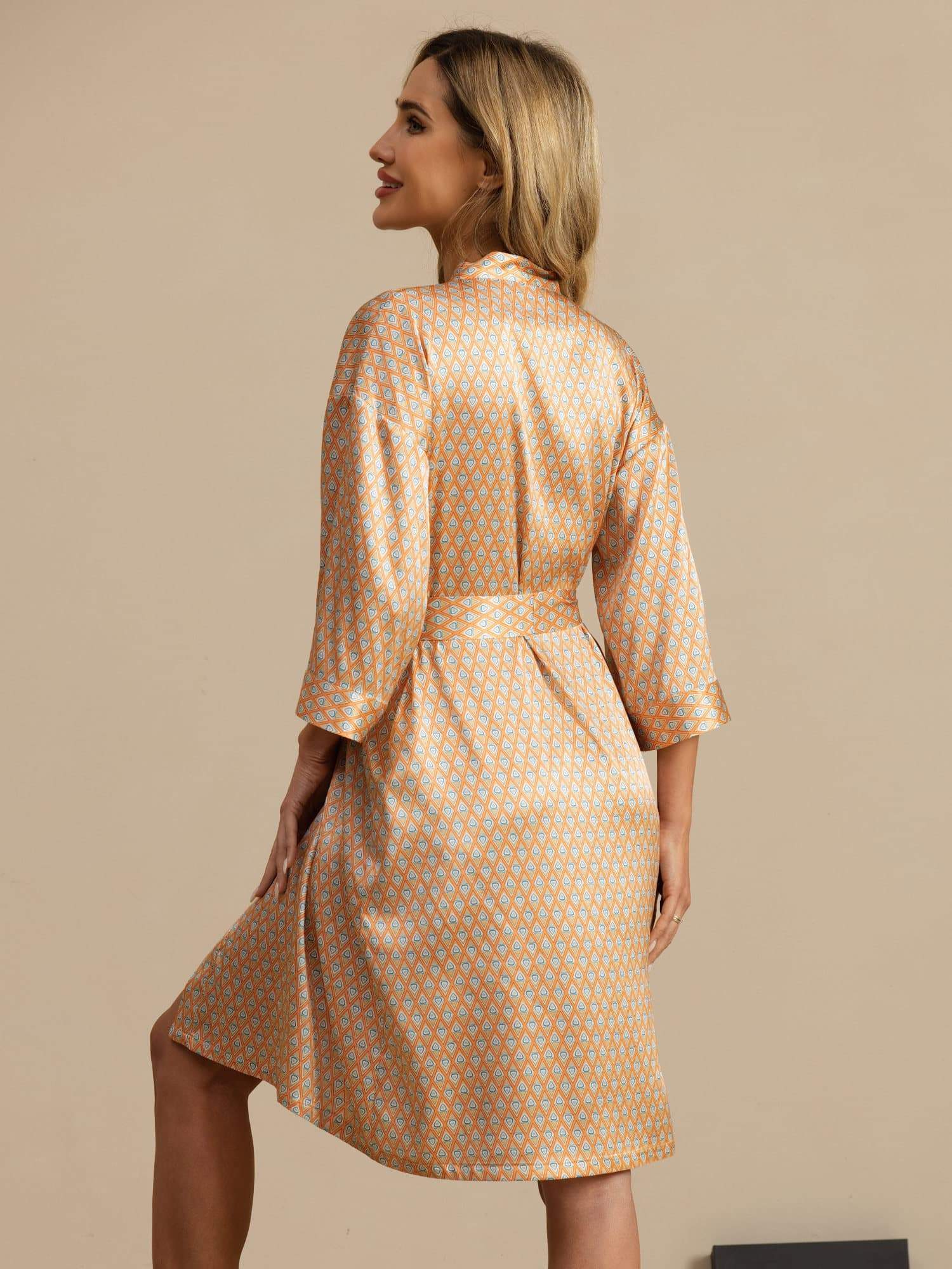 [Giallo Cuore Geo] SilkSilky-IT A tre quarti Vestaglia da donna 002