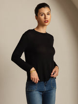 [Nero] SilkSilky-IT Long Sleeve Crew Neck Magliette donna 006