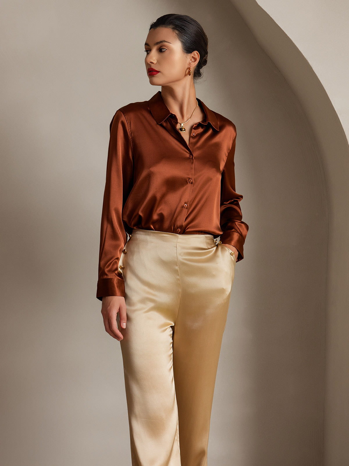 [Champagne] SilkSilky-IT 19Momme Seta Womens Pants 005