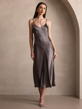 [Kaki Scuro] SilkSilky-IT Sleeveless V Neck Vestiti da donna 006