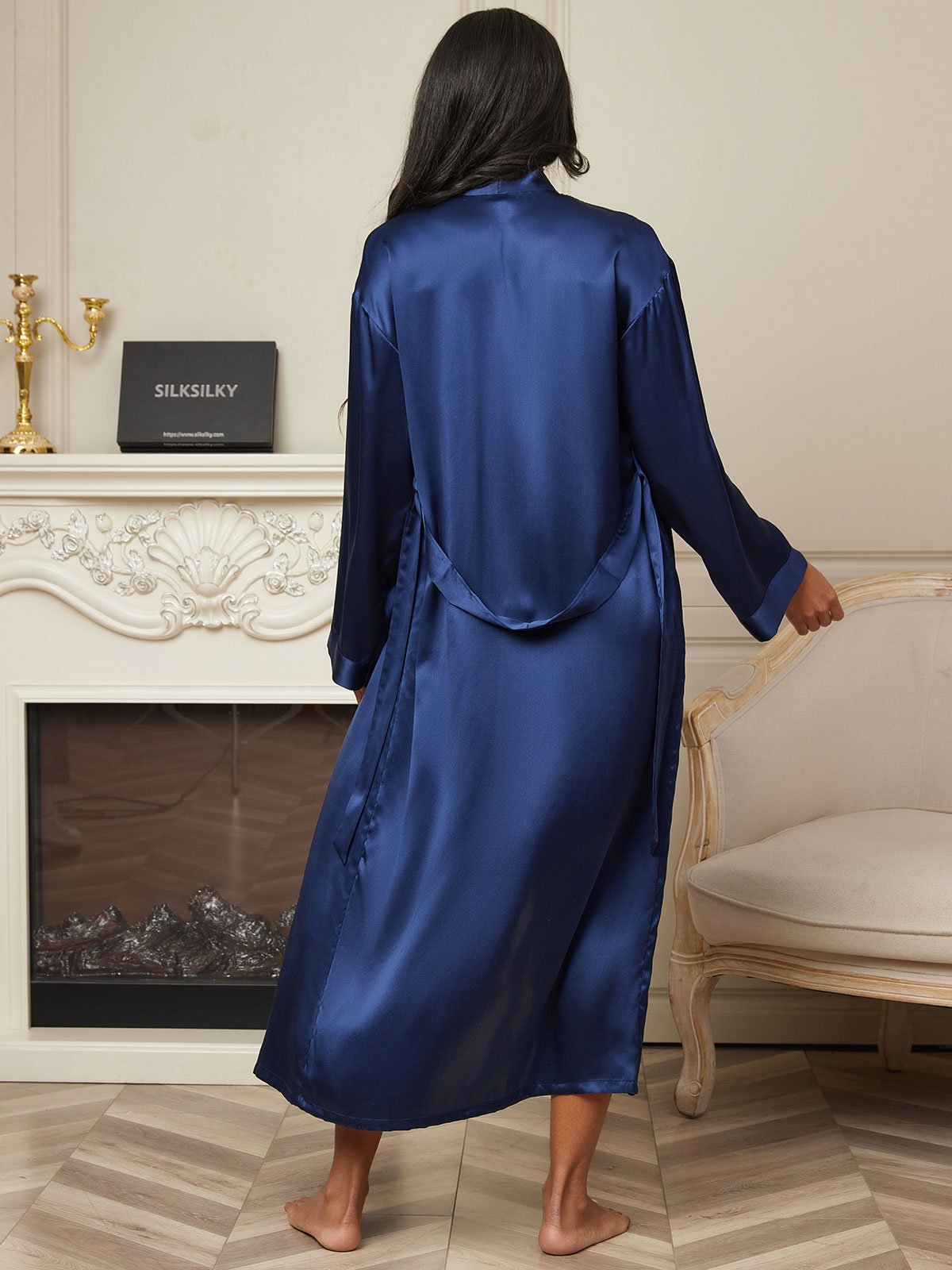 [Blu Scuro] SilkSilky-IT Seta pura Womens Robe 002